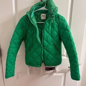 Zara Vibrant Green Puffer Jacket